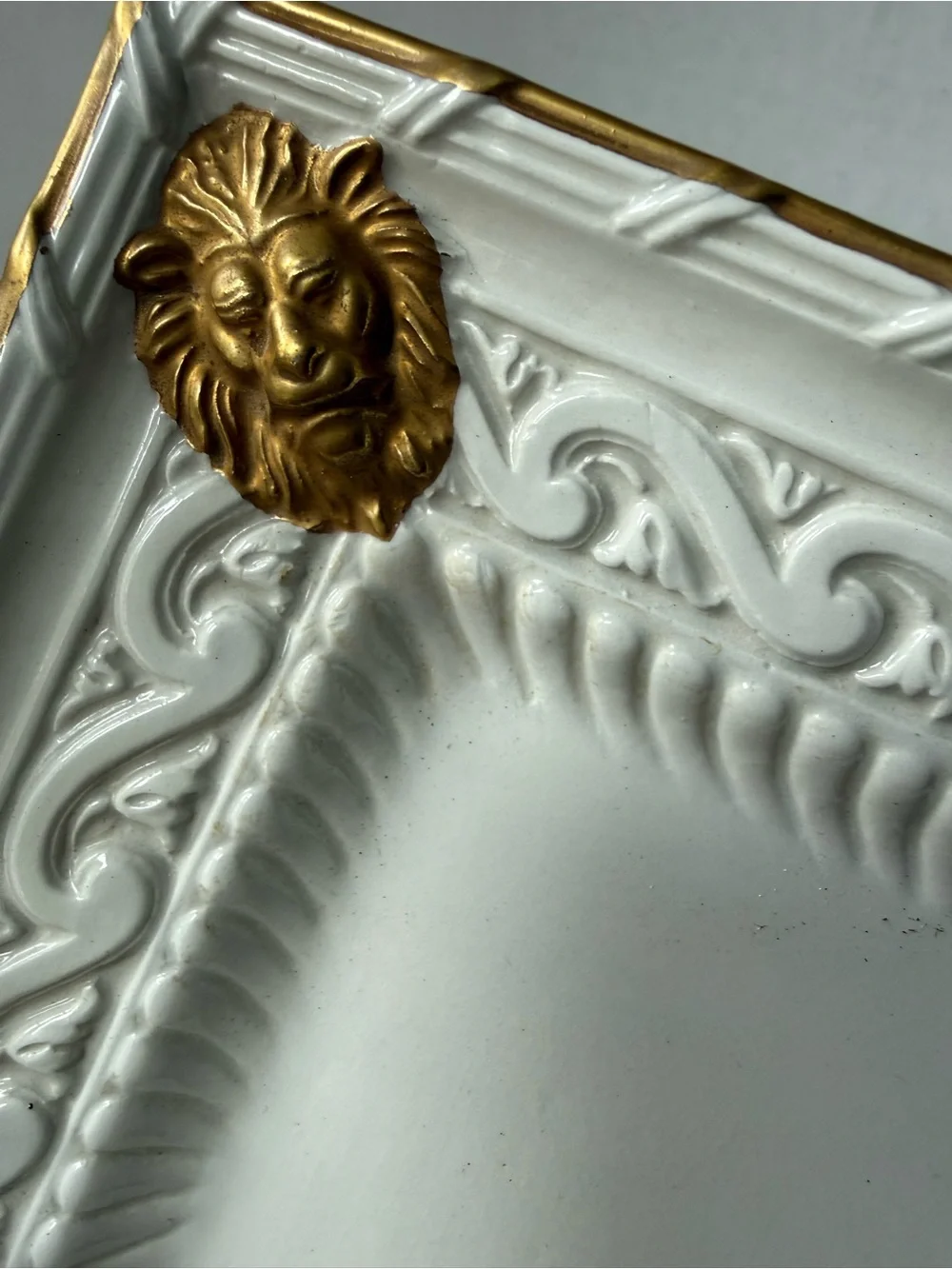 Vintage Italian White & Gold Ceramic Square Tray / Catchall